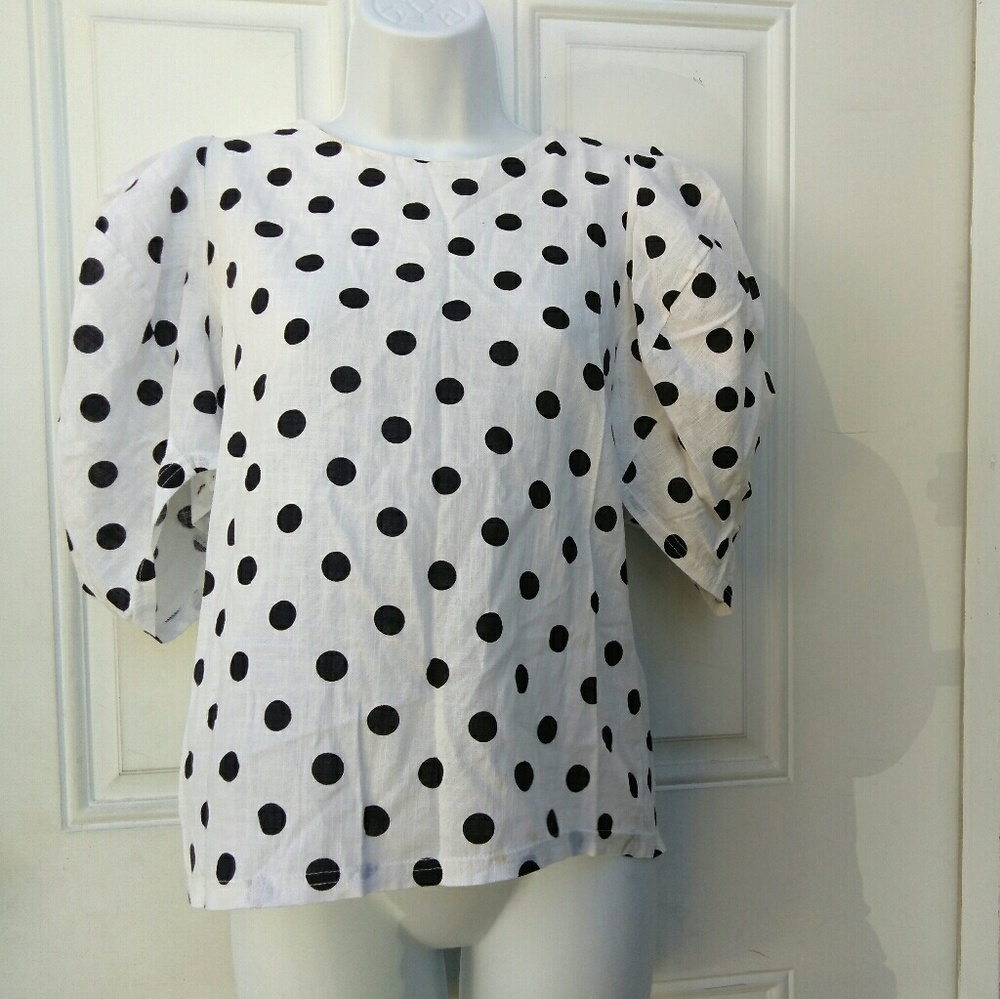 Pixie Market Roma Polkadot Balloon Sleeve Top - Picture 2 of 7